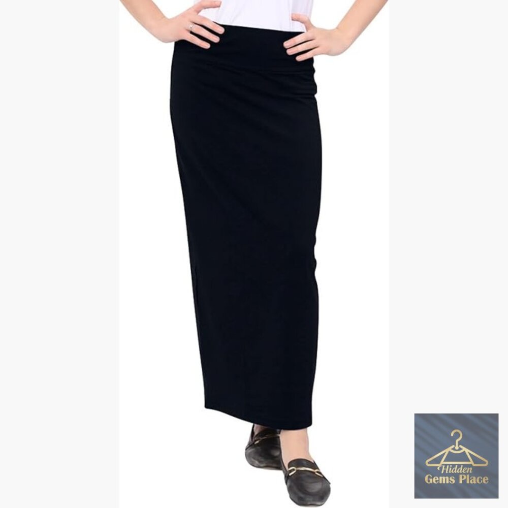 High Waisted Cotton Stretch Maxi Pencil Skirt Slim Fit Modest